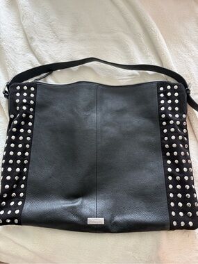 Vince Camuto Black Studded Leather Shoulder Bag